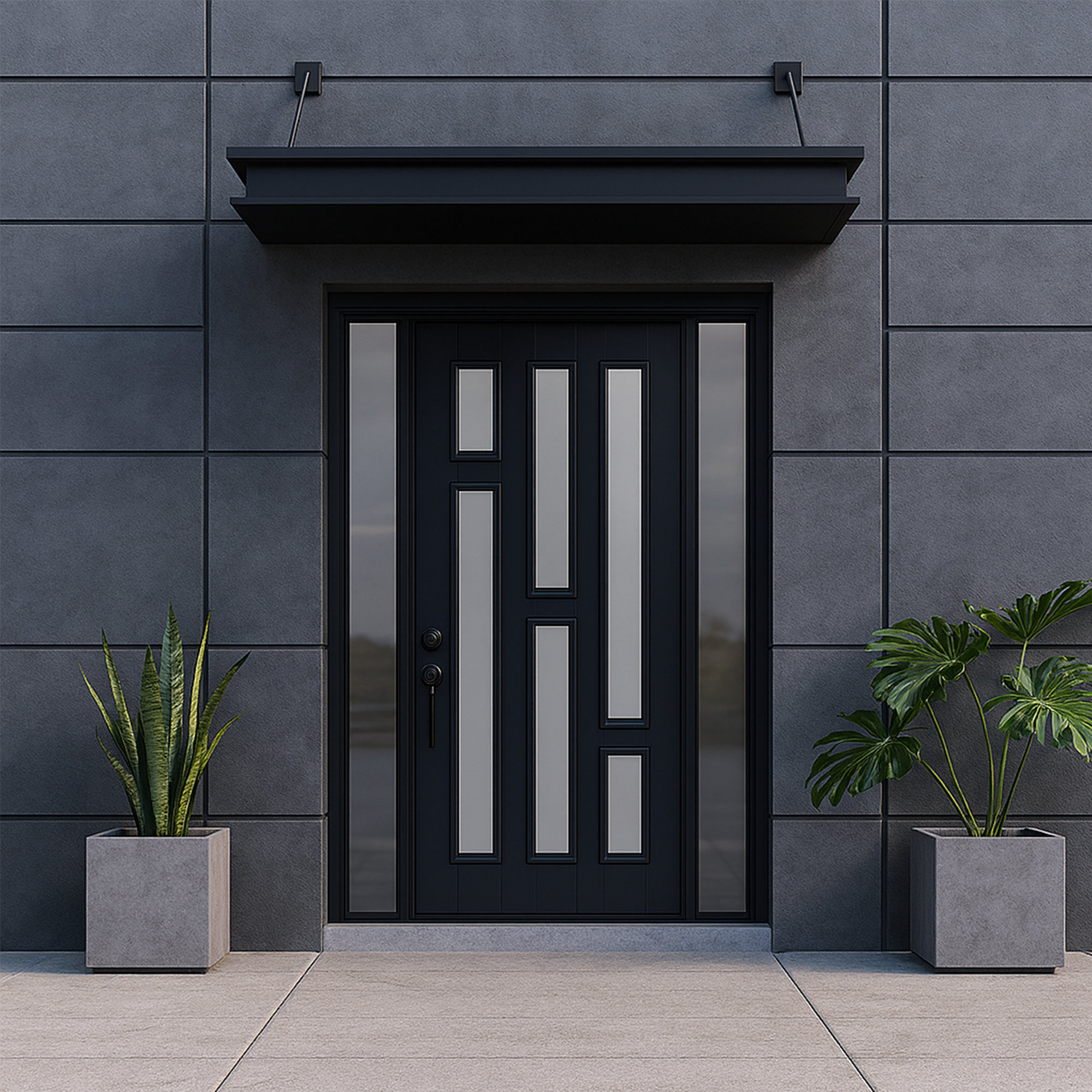 Visco Link 36″ x 80″ Black Fiberglass Front Door – Contemporary 6-Lite